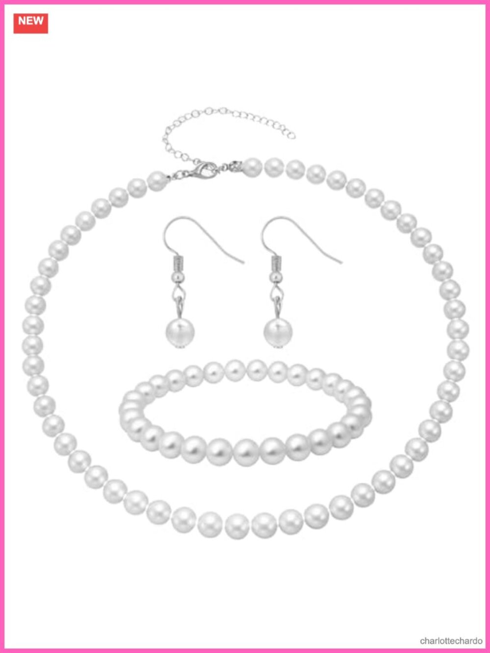 Faux Pearl Jewelry Set Necklace Bracelet Earrings Women Wedding Gift